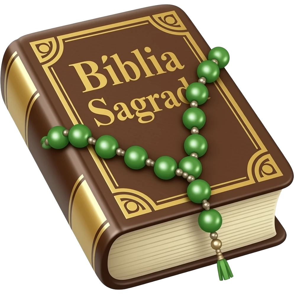 Bíblia Sagrada com rosário ambos na cor verde com o título Bíblia Sagrada emoji