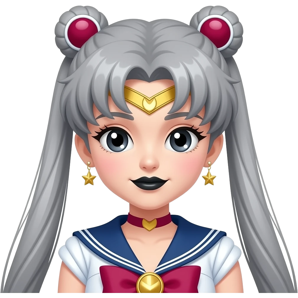 beautiful sailor moon with grey hair and black eyes and black lipstick emoji