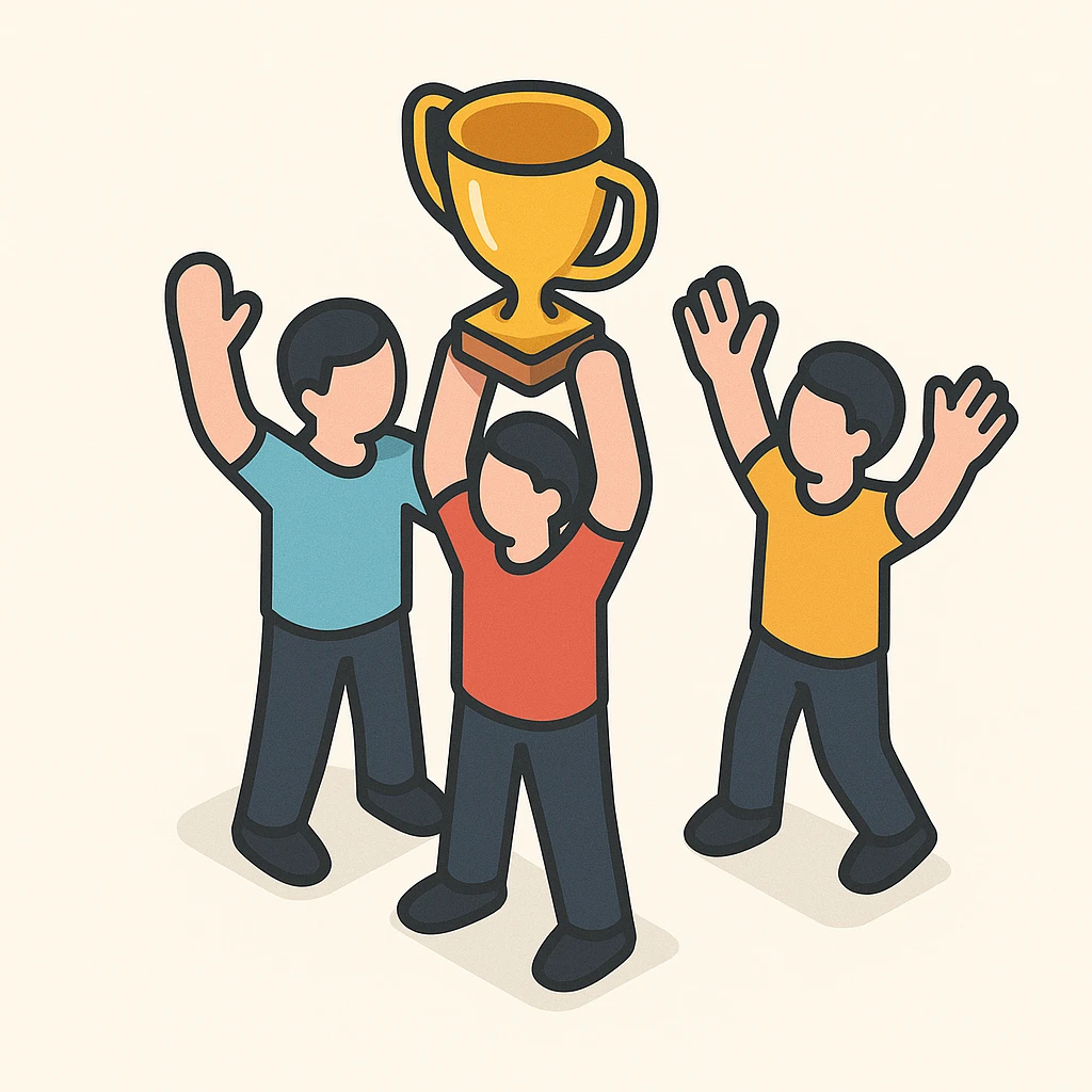 team celebrating with trophy emoji