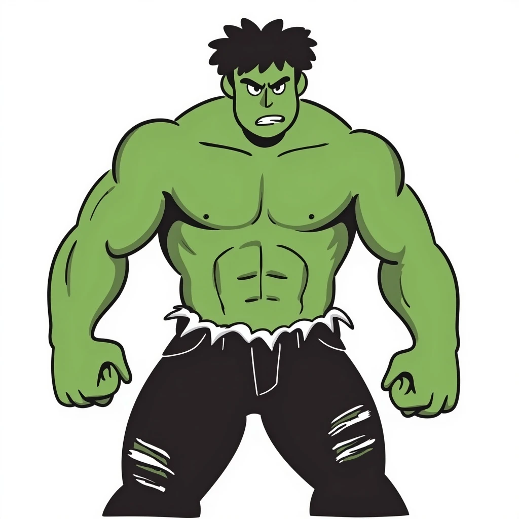 Hulk, muscular green superhero, hand-drawn doodle style emoji