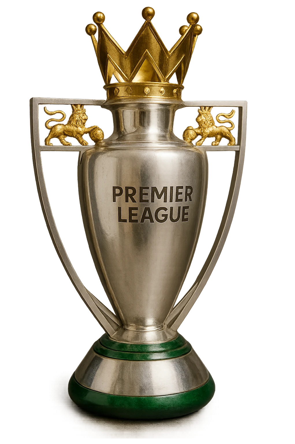 Фотореалистичный и изометричный кубок Premier League, объемный чуть слегка рисованный стиль, прозрачный фон emoji