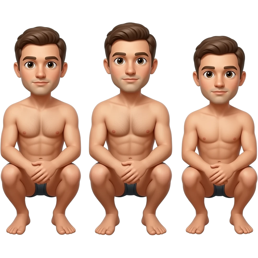 3  Mans complete Squatting naked full body emoji