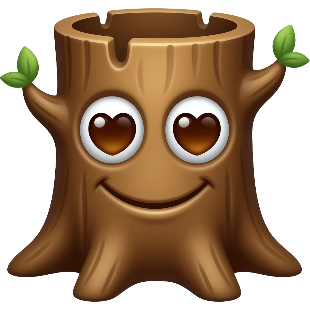 a tree trunk with heart eyes smile emoji