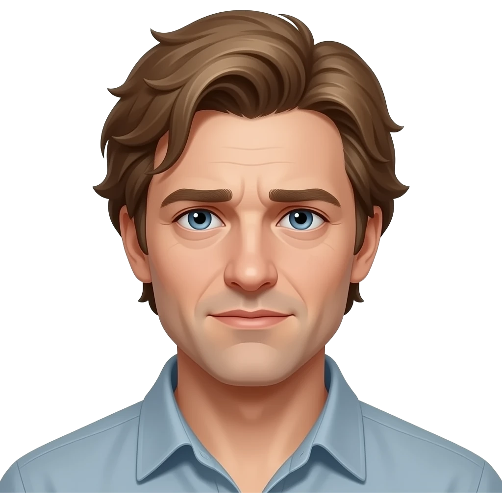 Remus Lupin emoji, Apple style, clean 3D, soft gradients, adult man, slightly worn face, light brown hair, tired eyes, gentle expression, minimal icon, centered, white background, high detail emoji