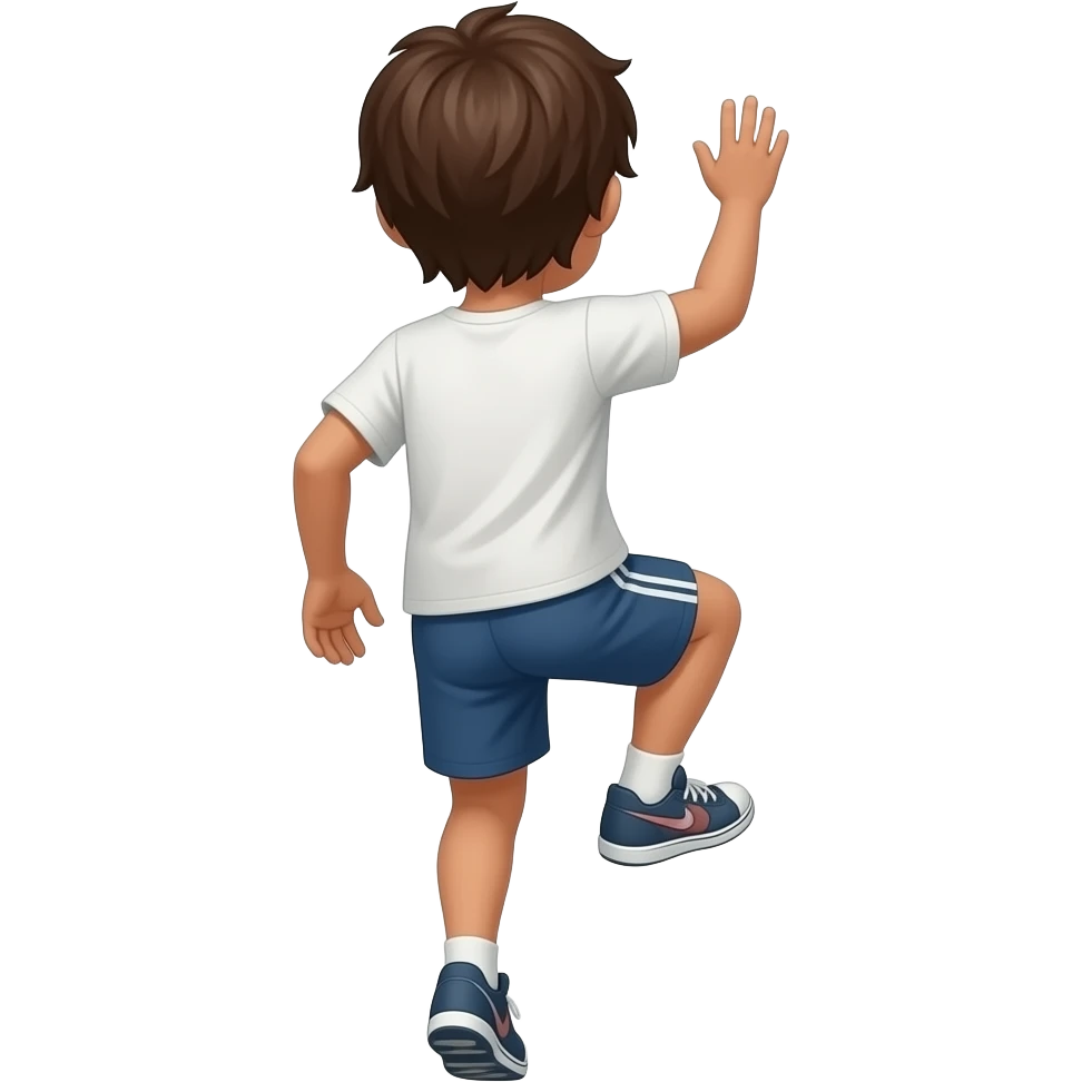 un niño de 12 años que se le vea todo el cuerpo, que sea moreno y que tenga el pelo medianamente largo. no tan moreno. que este escalando de espaldas y que solo este el chico emoji