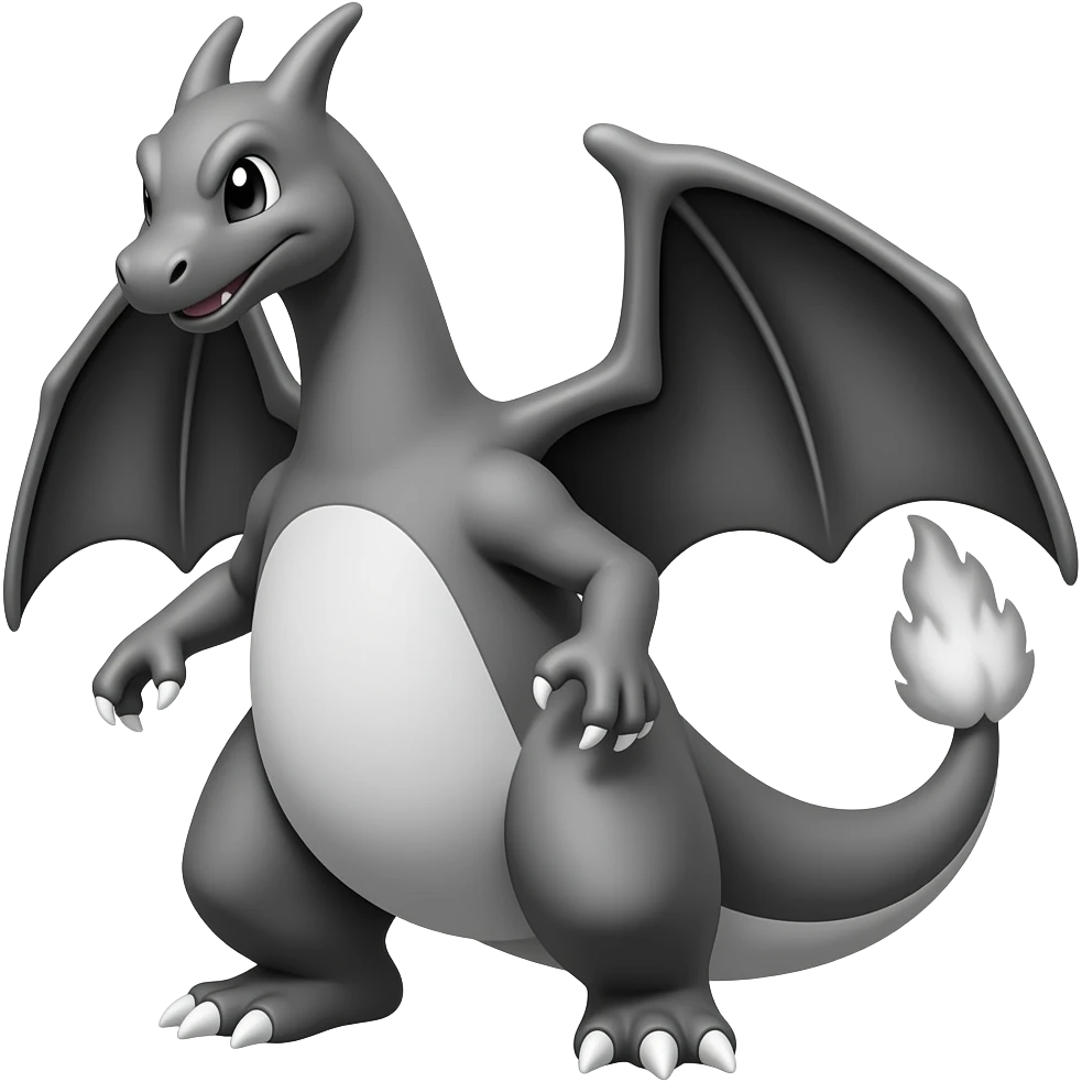 black and white monochromatic charizard emoji