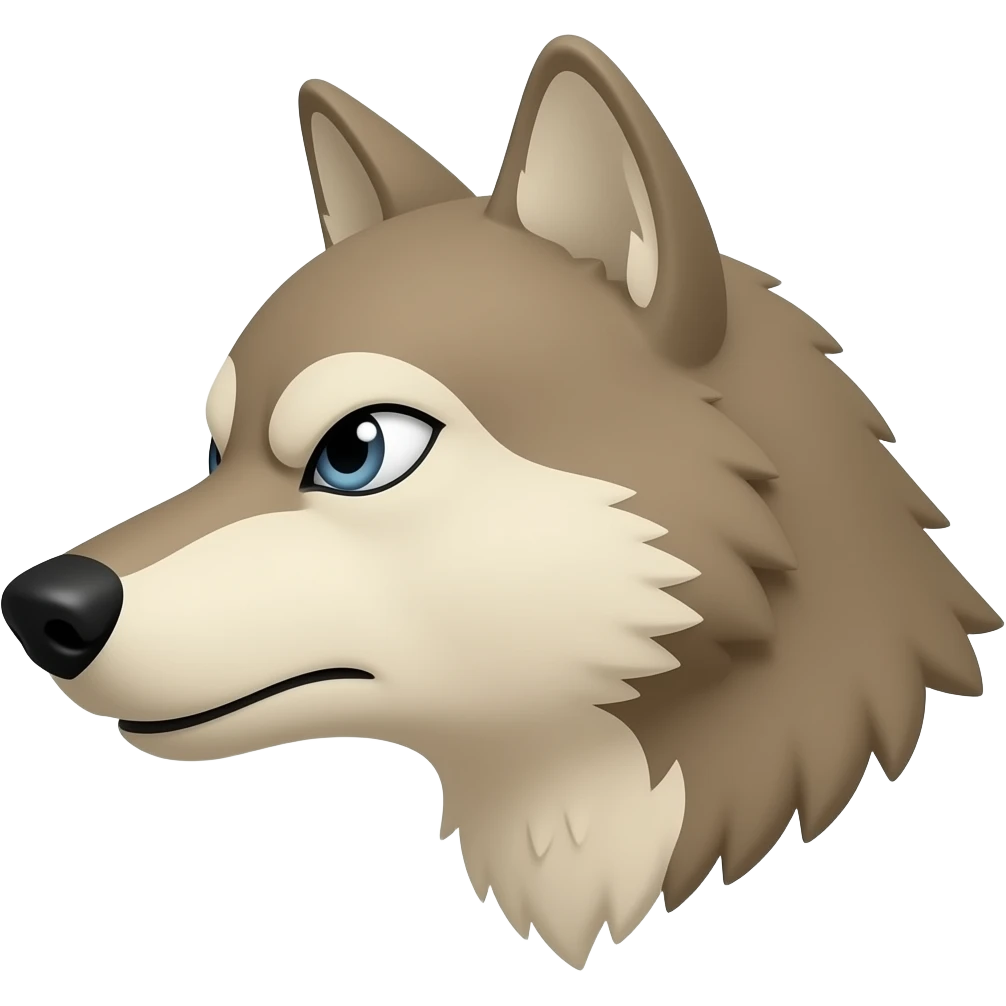 Real Realistic Turn sideways angry beige wolf head Turn sideways real light blue gray eyes no white eyes emoji