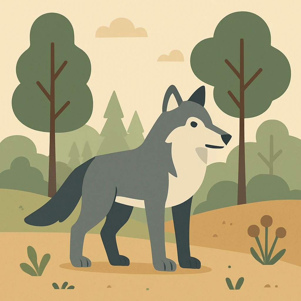 Flat design style wolf in the forest emoji