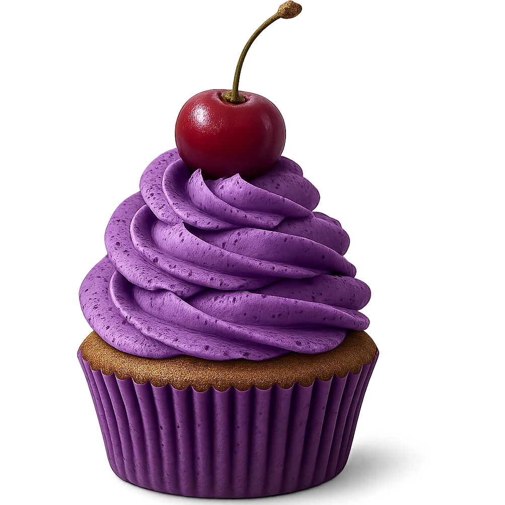 purple cupcake with a cherry emoji