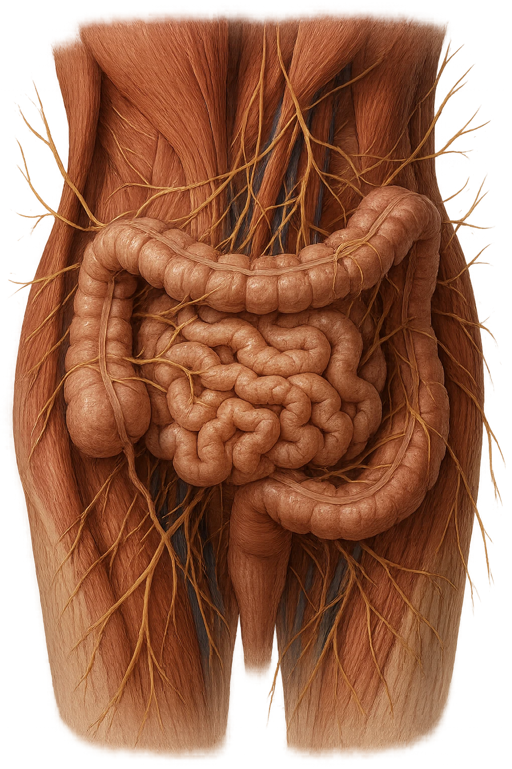 intestino, nervi e muscoli sono collegati, iperrealistico 4k emoji