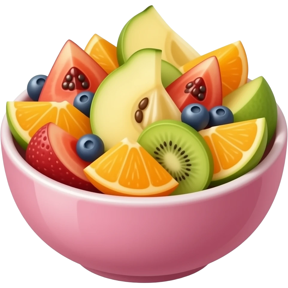 pink bowl of cut up fruits emoji