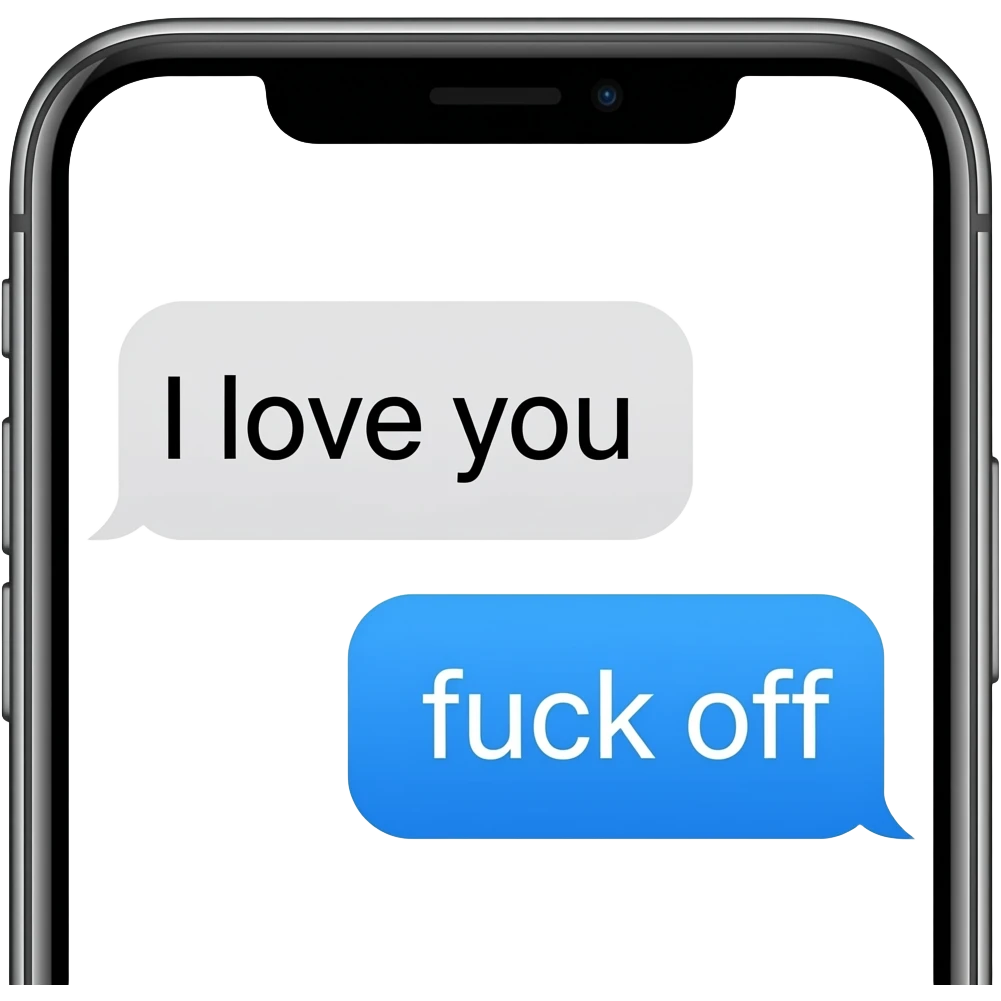 text messages with one person saying “i love you” and the other person saying “fuck off” emoji