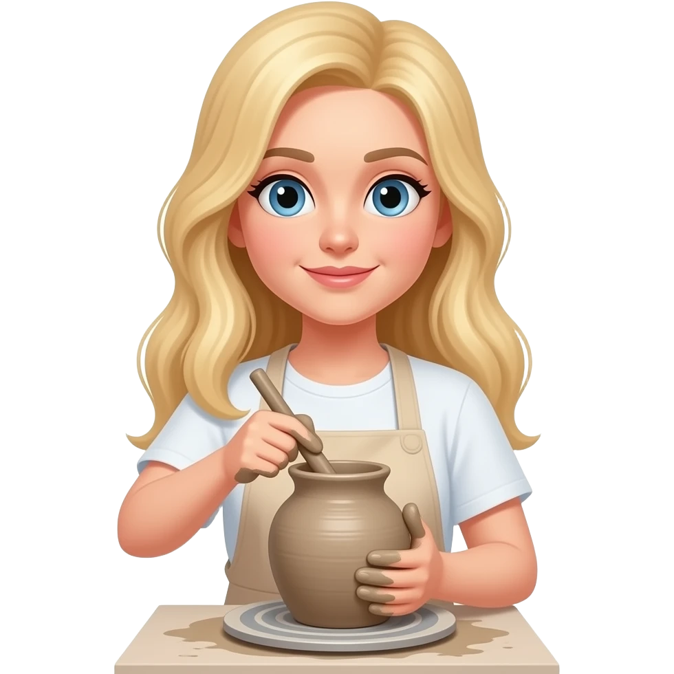 Blond long hair female doing pottery, simple emoji