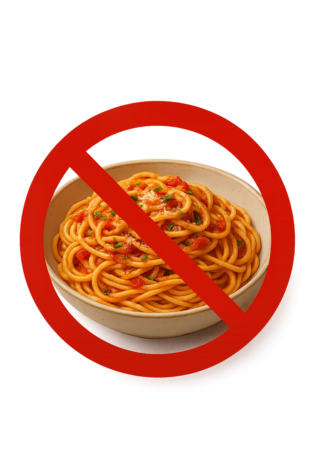 BOWL DI PASTA CON DIVIETO SOPRA,  iperrealistico 4k emoji