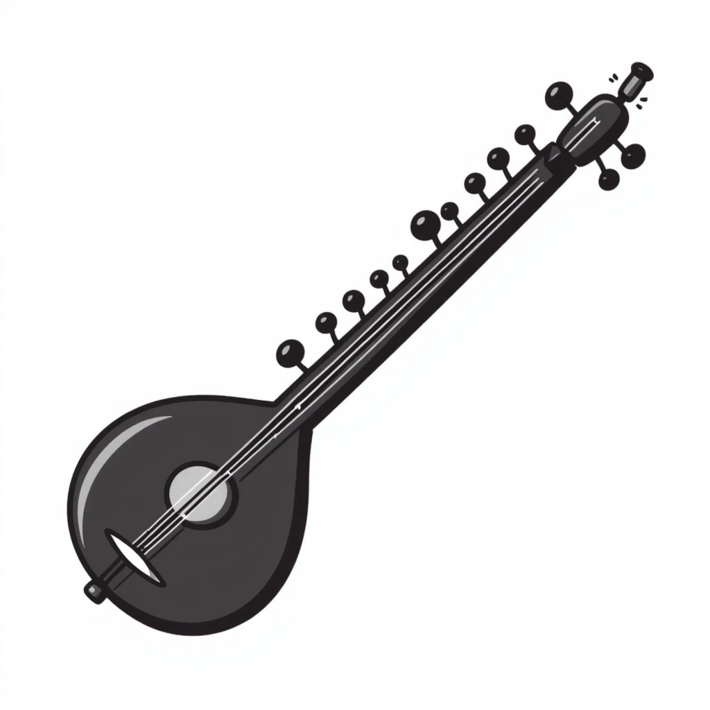 a sitar, hand-drawn doodle style, playful lines emoji