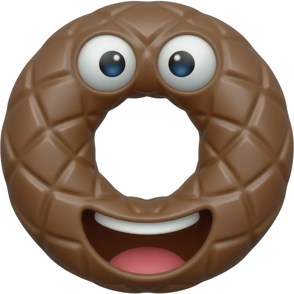a brown chocolate hoop with some texture with fun emoji eyes and open mouth emoji
