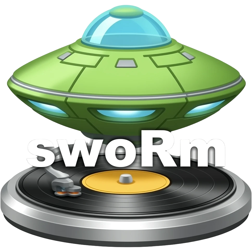 "sWoRm" written over Green futuristic SpaceShip turntable (mind the text please) emoji
