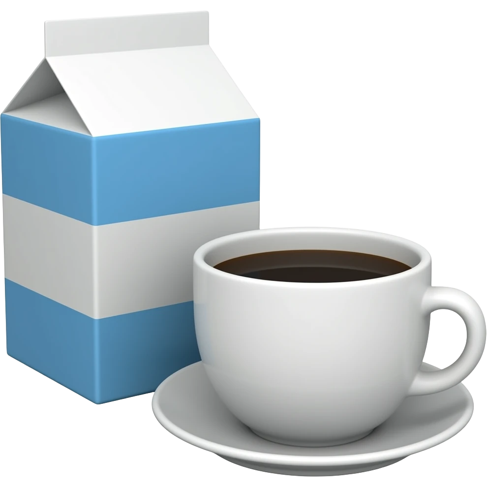 A box of milk on the left rear，and a cup of coffee on the right front emoji