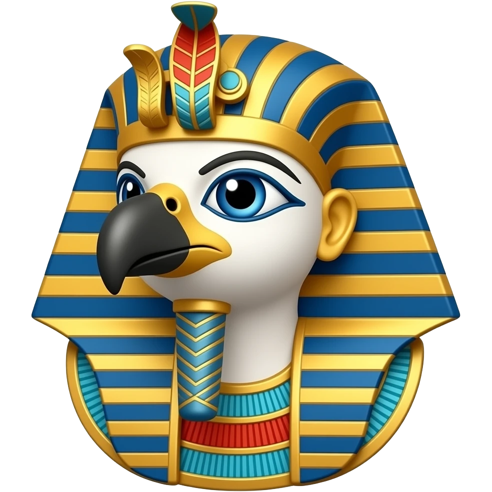 egyptian god horus with falcon face, eye of horus, feather head dress emoji