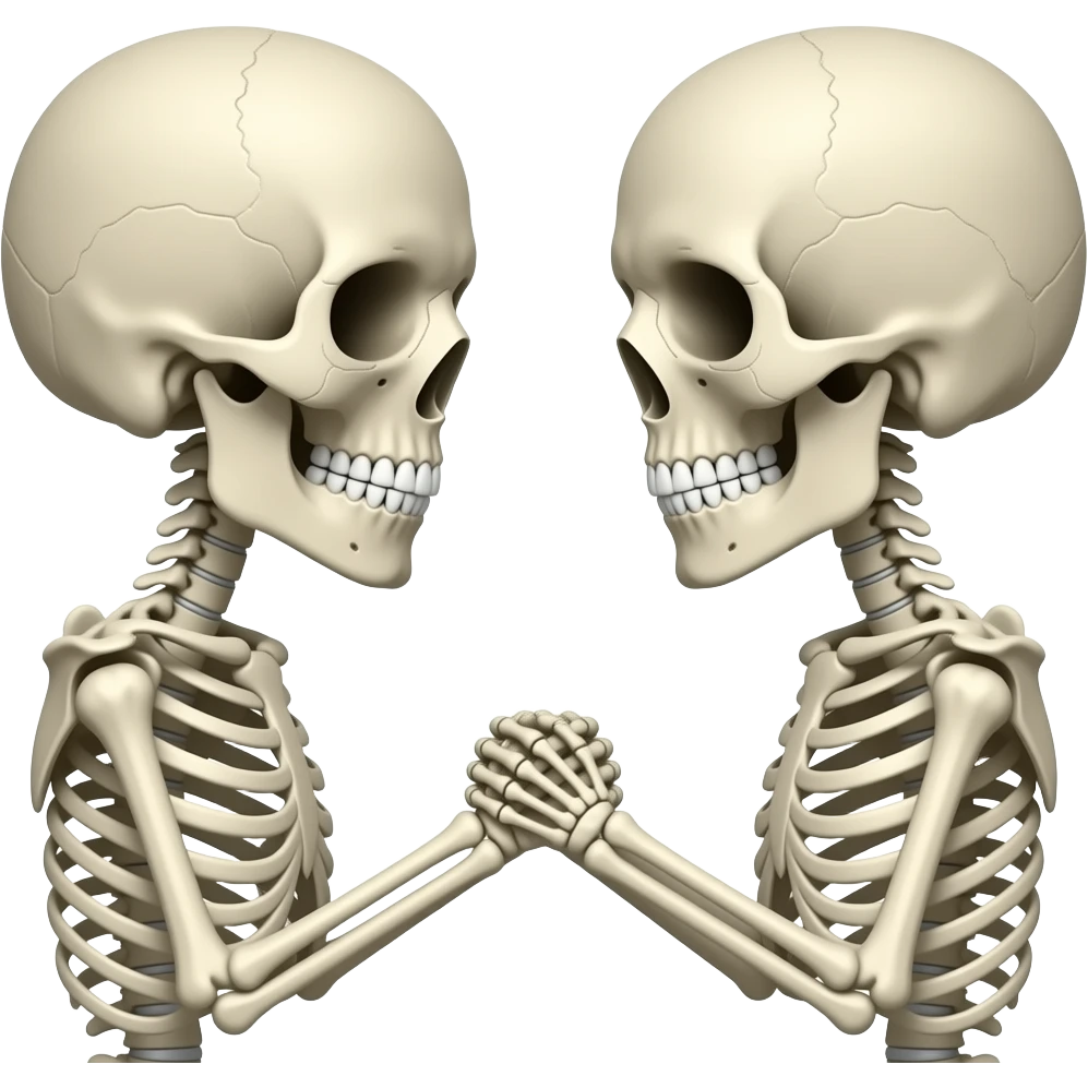 Two skeleton head and shoulders proposing to eachother emoji