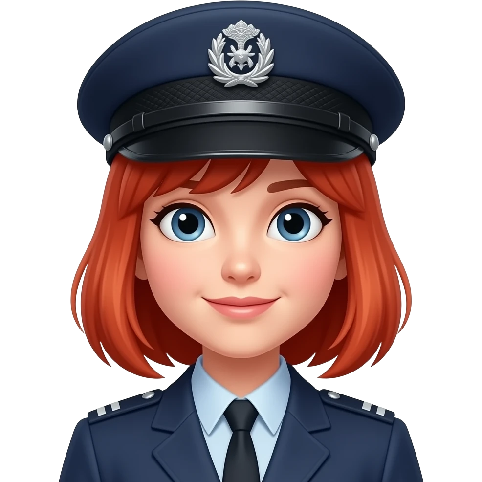 red haired cute female in  uniform, closeup , front facing emoji