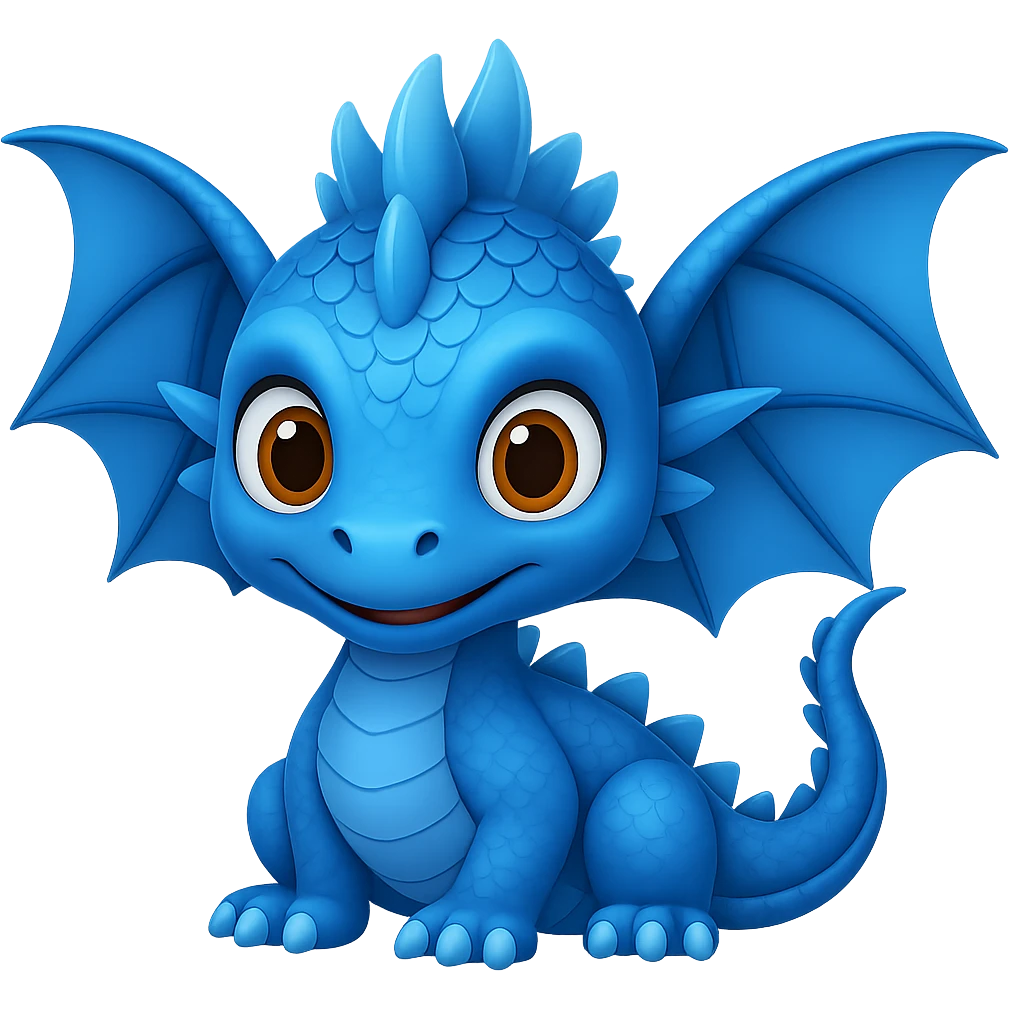 Make the baby dragon blue in the style of Apple emojis with no background. Preserve the original Apple emoji style and details. emoji