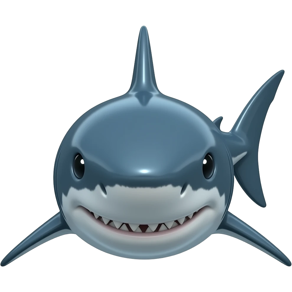 3d shark, full body swimming, shiny blue-gray, extremely glossy, vibrant high contrast, facing front, white background emoji