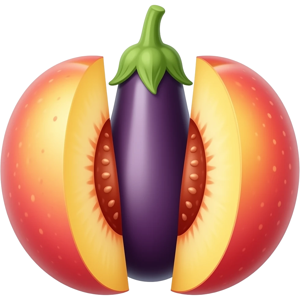 Peach with an eggplant in between the crack emoji