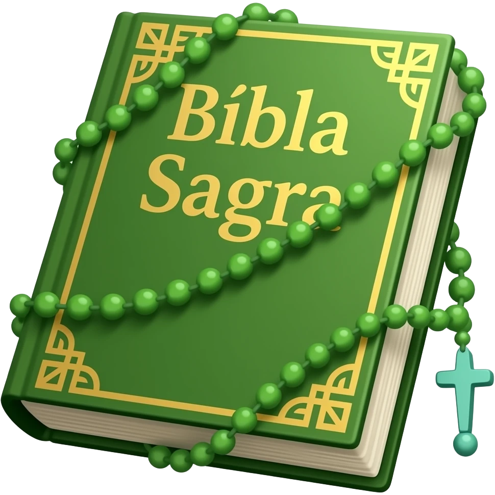 bíblia sagrada verde com rosário verde e título escrito Bíblia Sagrada emoji