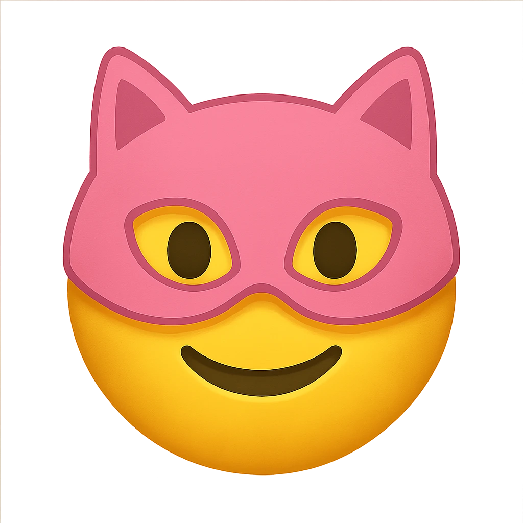 yellow face with pink cat mask emoji, digital illustration emoji