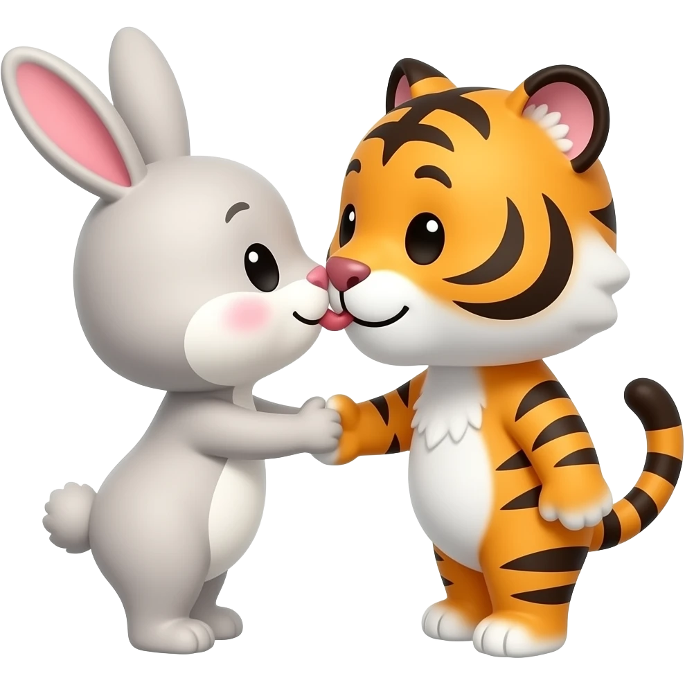 cute cartoon bunny and tiger kissing emoji