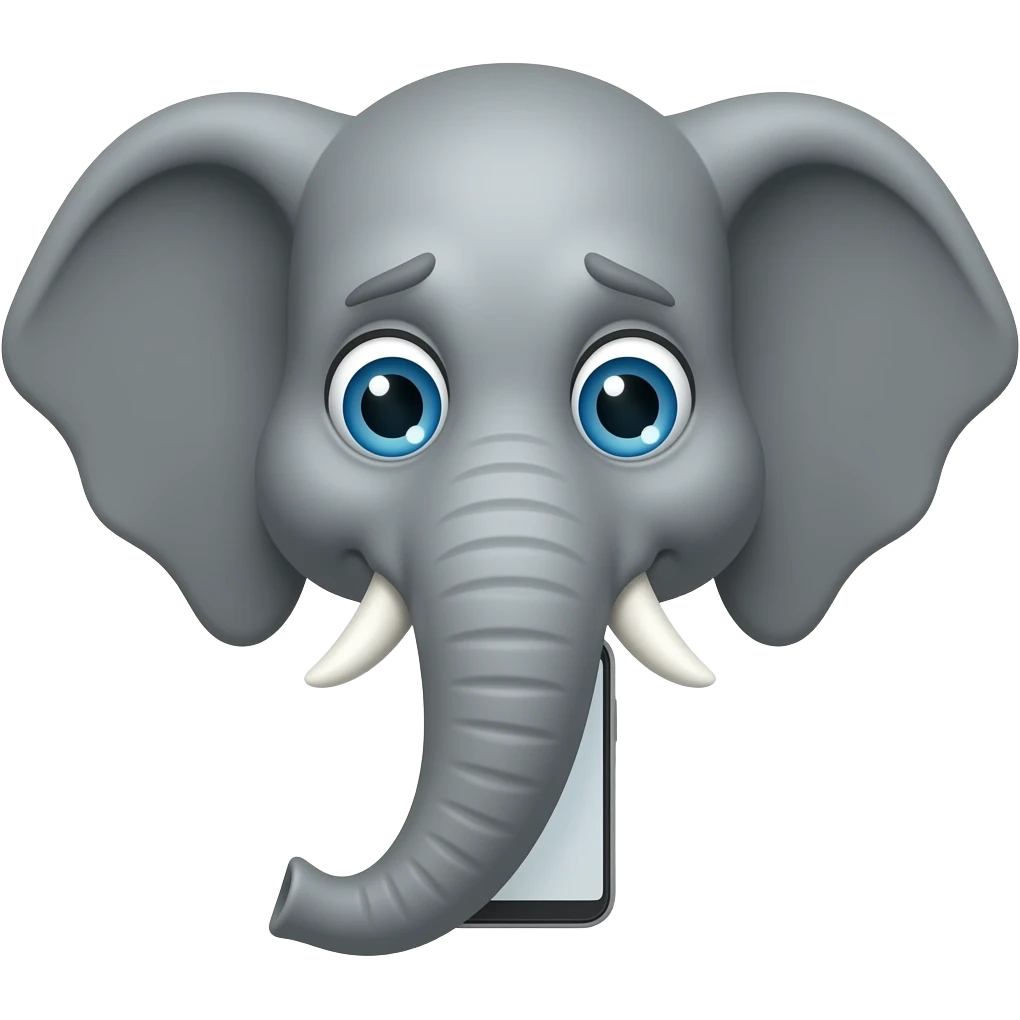 elephant face holding a smartphone on the trunk up in the ear talking on the phone. worried face emoji
