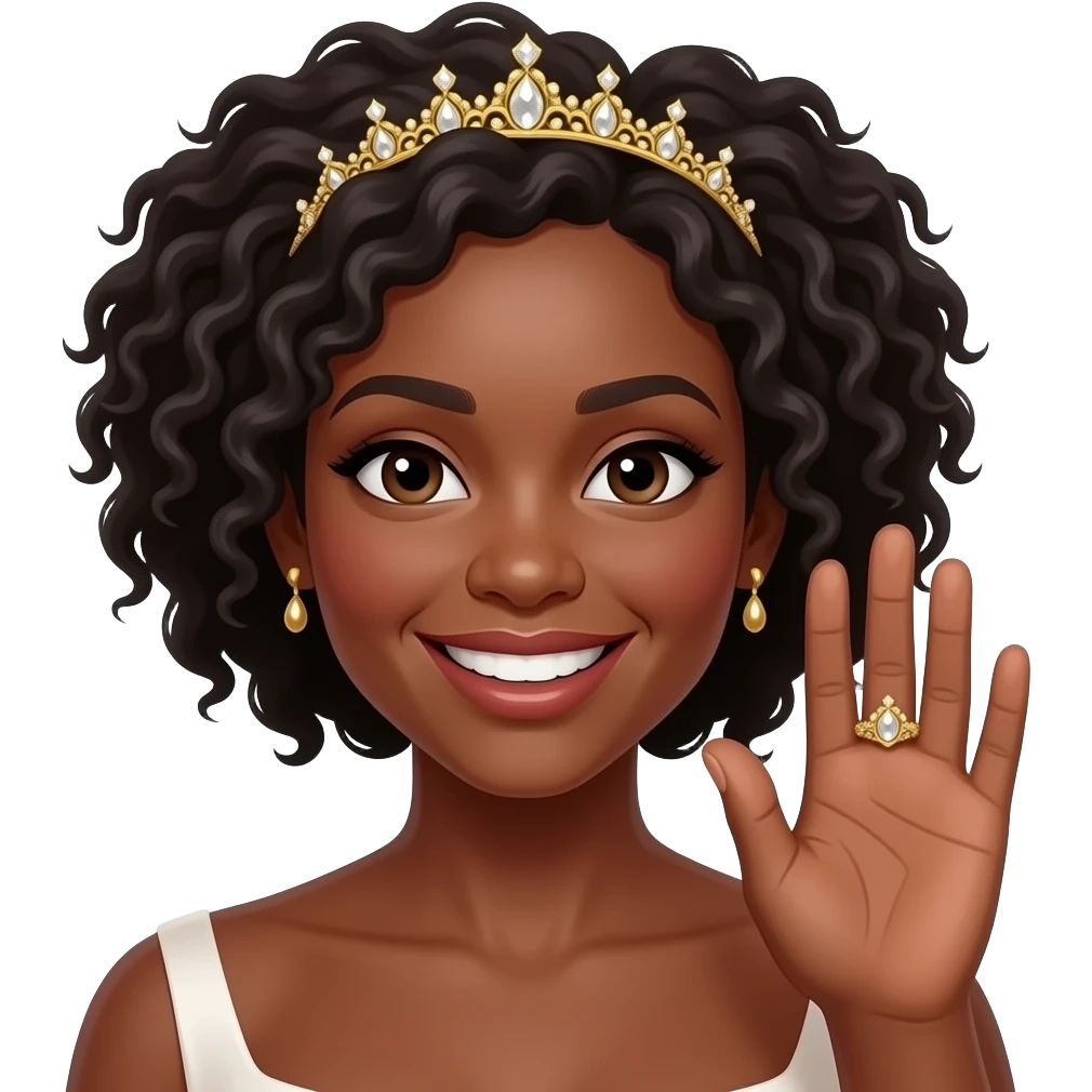 Black woman showing off wedding ring emoji