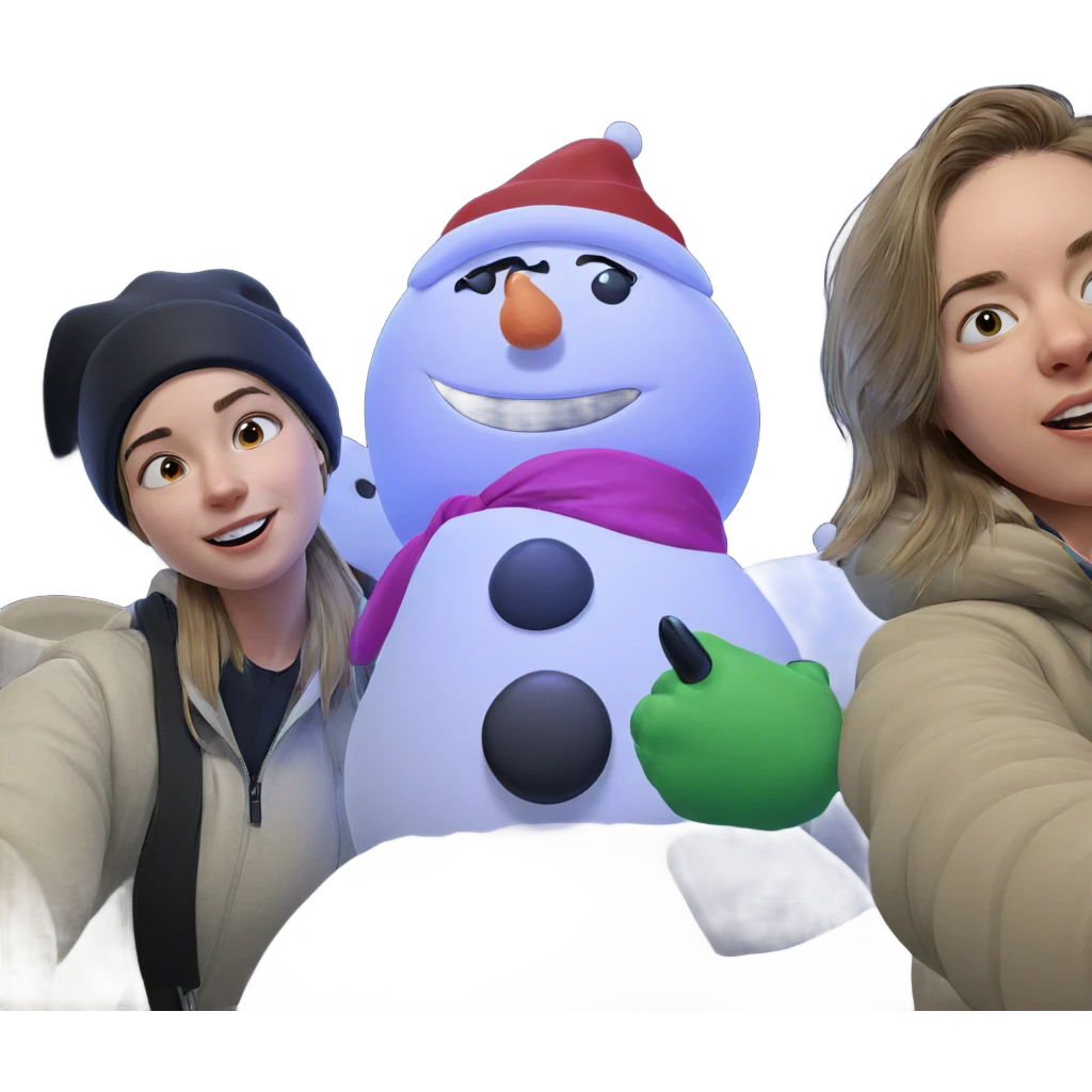 girl with snowman selfie emoji