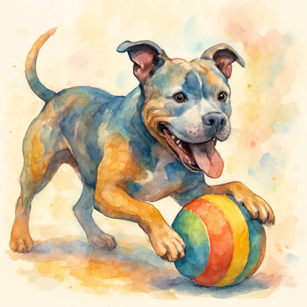 pitbull playing with a ball, different style, light background emoji