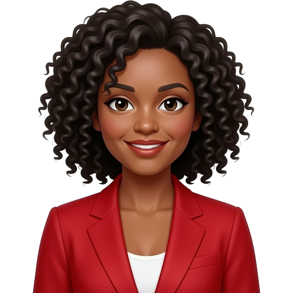 curly hair women red suit emoji