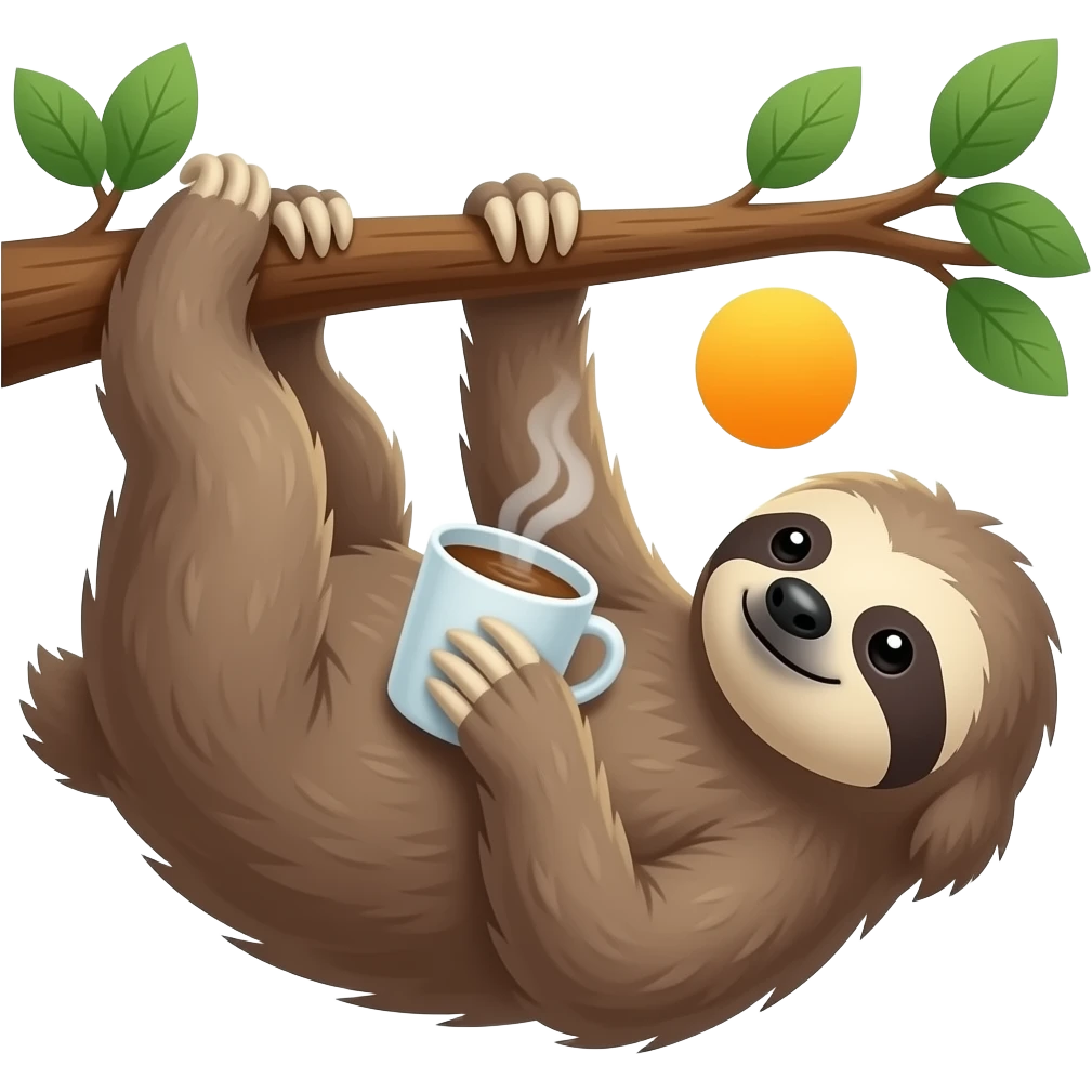 sloth tree morning coffee hanging sunrise emoji