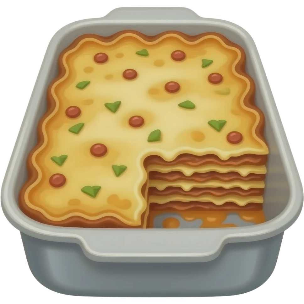 Baked Lasagna in a rectangle pot with cheeseq the noodles whoukd she sheets emoji