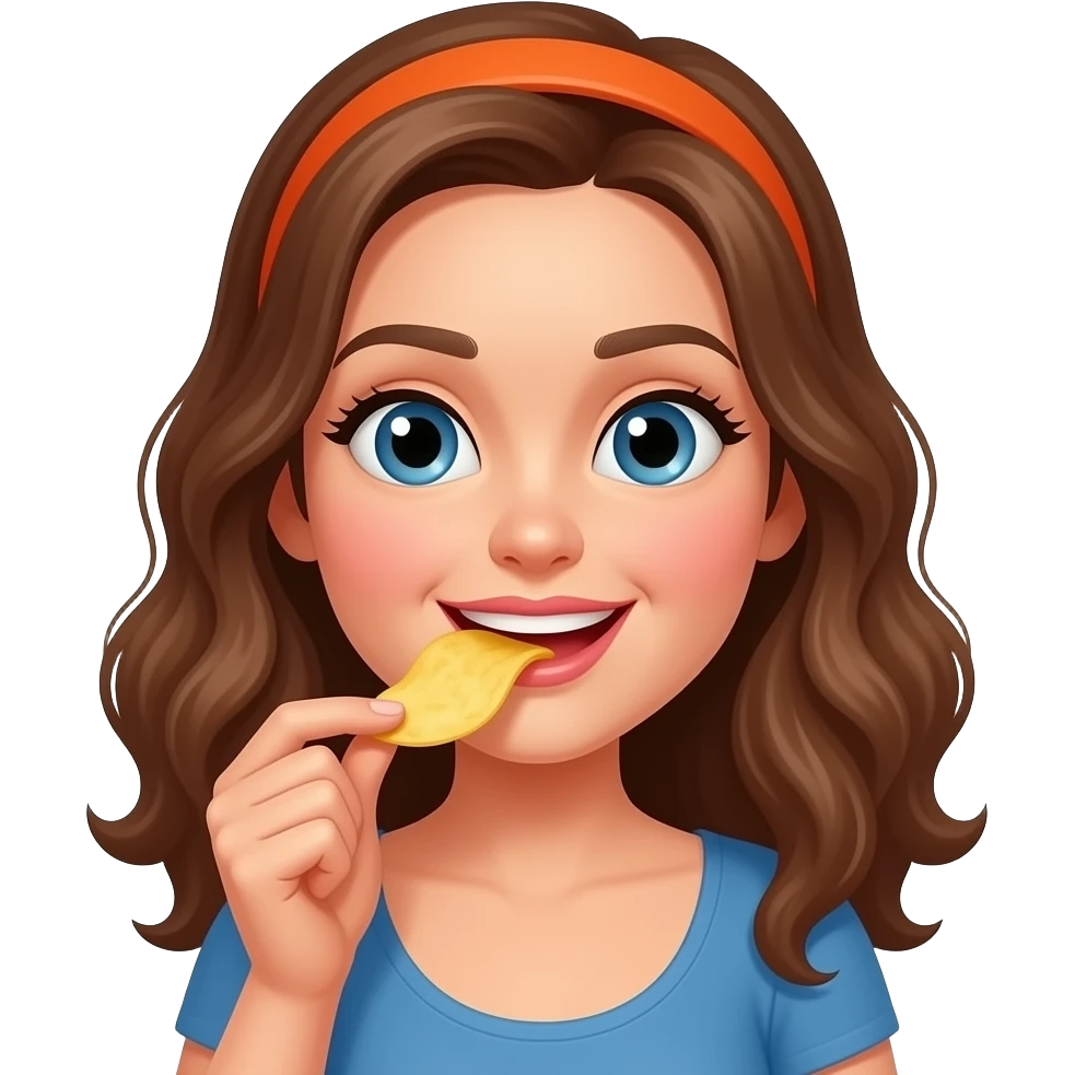 Fais une dame qui est entrain de manger des chips emoji