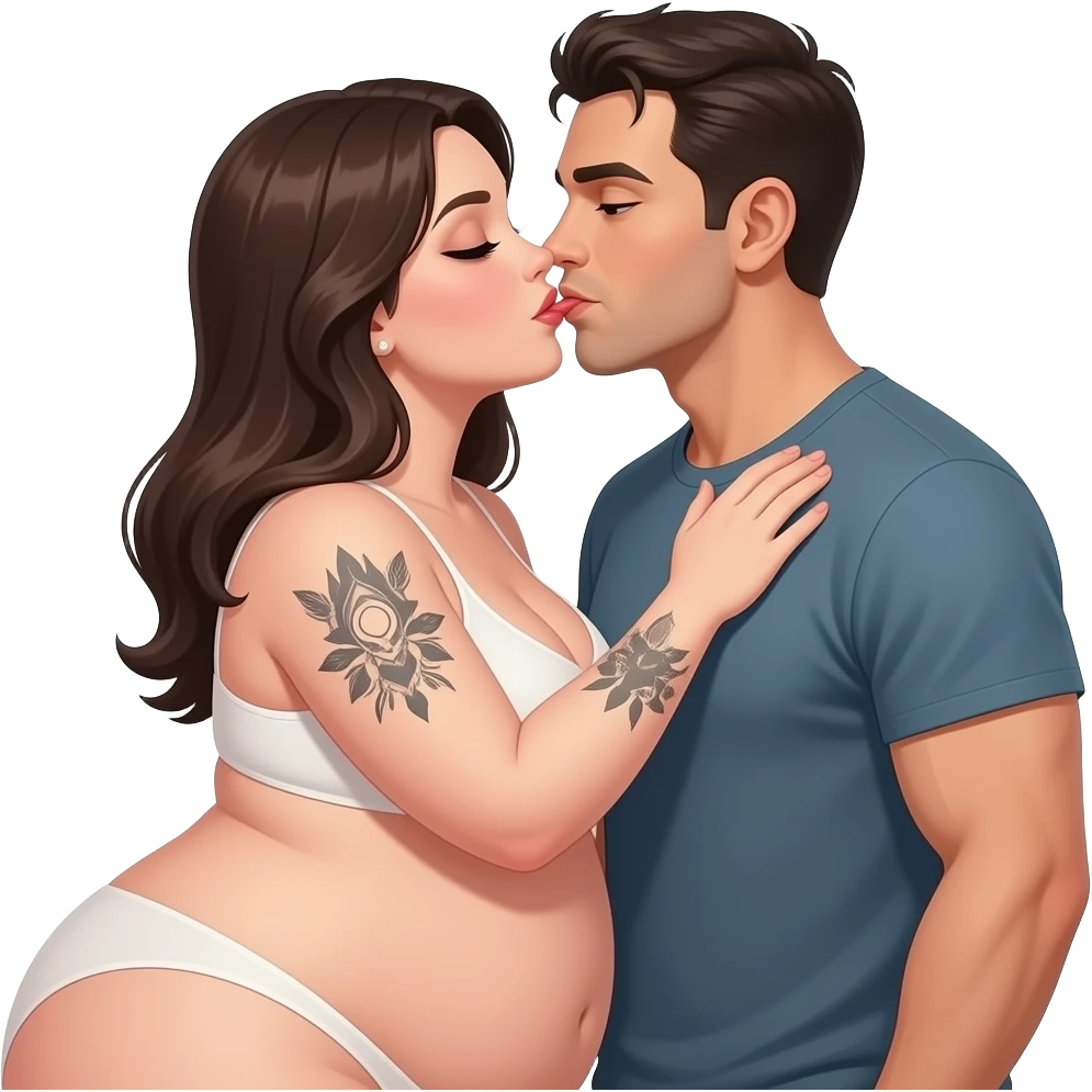 naked white curvy woman with tattoos who is slim and is giving a blowjob or having sexual activities with a man emoji