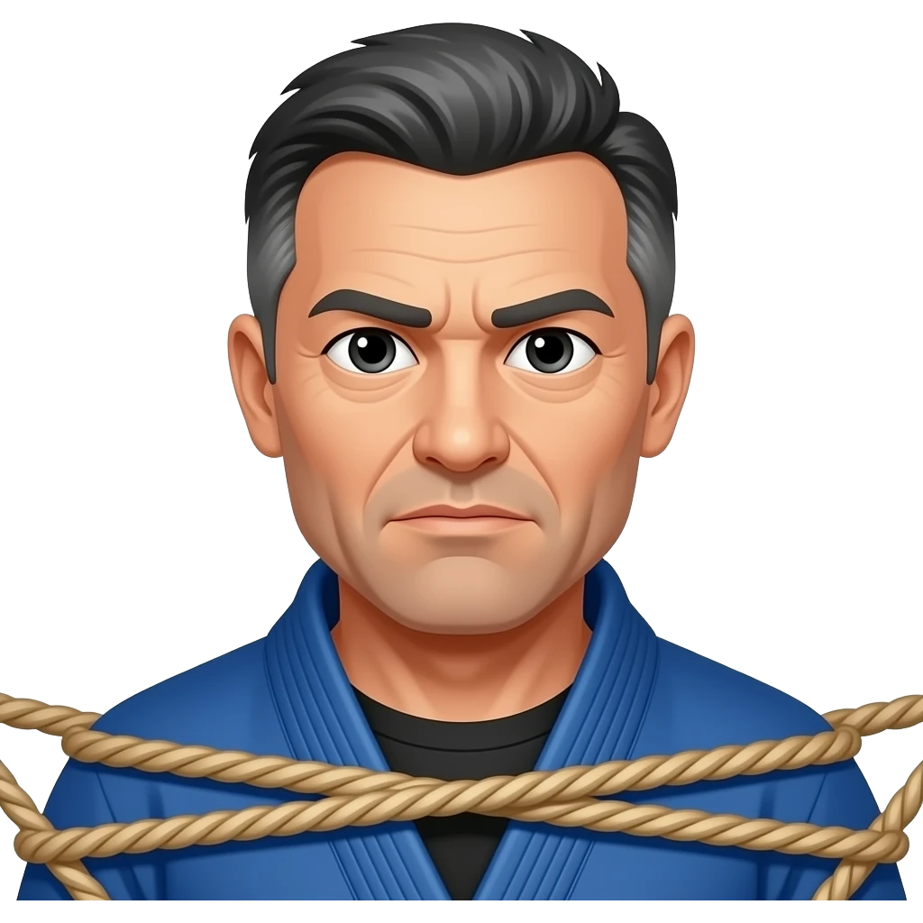 Middl aged old man. Gray,Black hair. Ttied to atack and act serious as BJJ fighter emoji