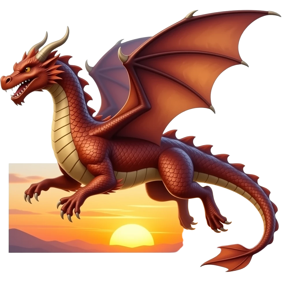 Dragon flying into sunset emoji