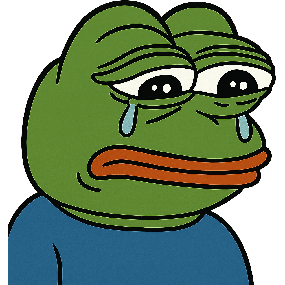 Pepe the Frog crying, meme style emoji