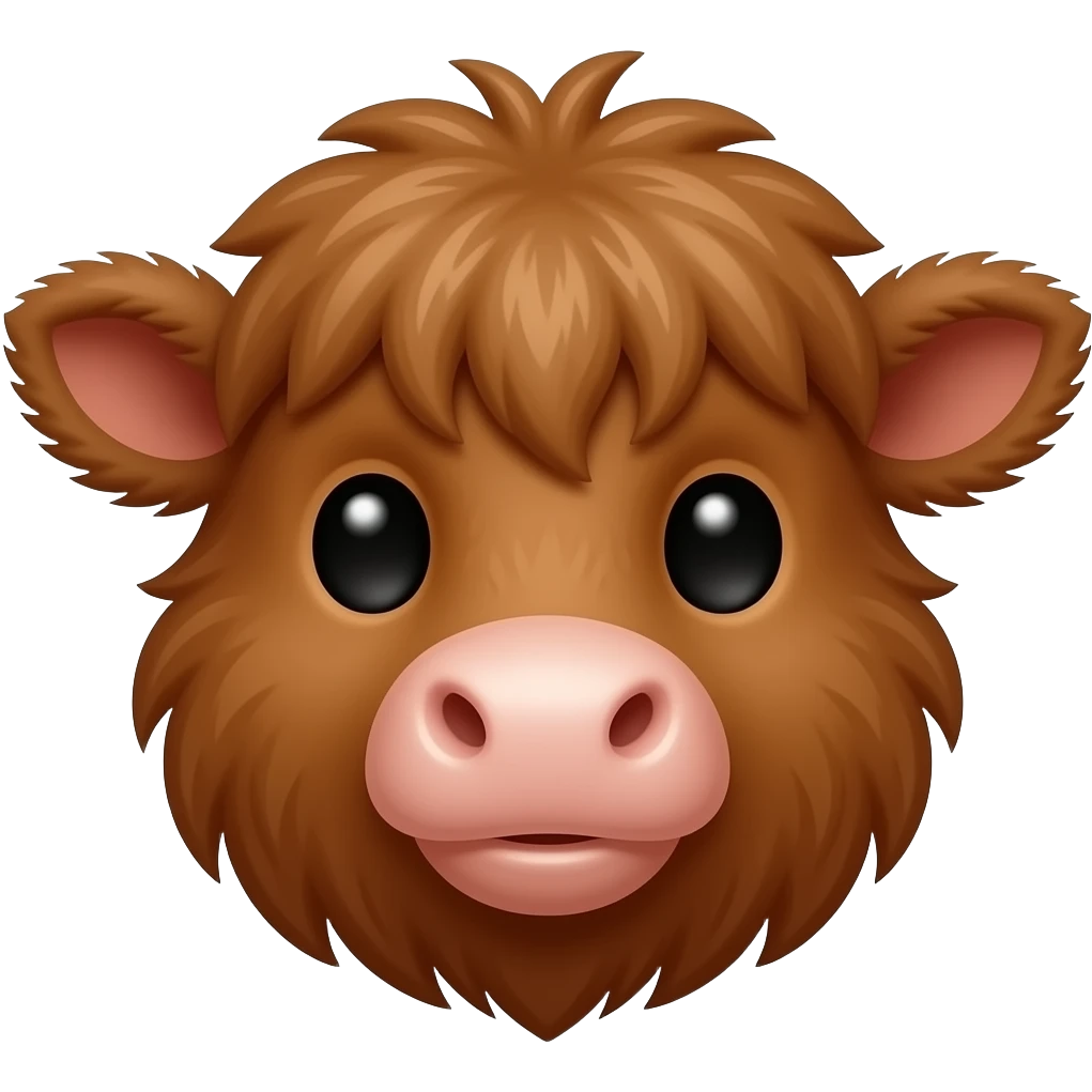 brown soft fluffy baby scottish cow muzzle mischievous smile emoji