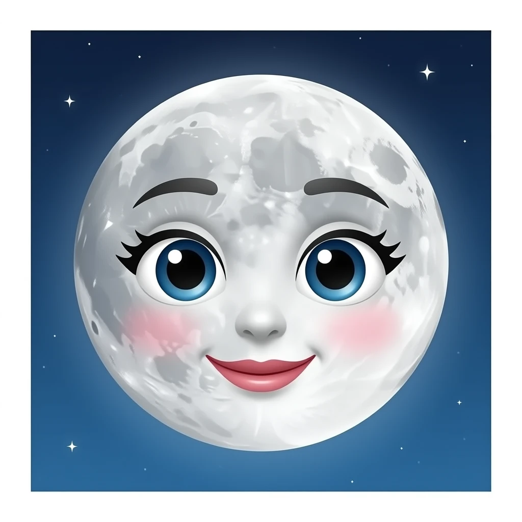 planet Moon with a cartoon kind face with feminine eyes emoji
