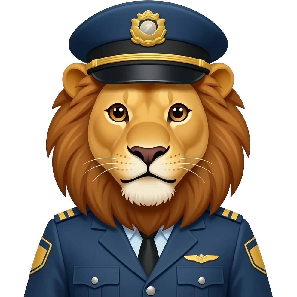 lion standing pose with half body close up wear a driving uniform half body close wear a dirving cap emoji