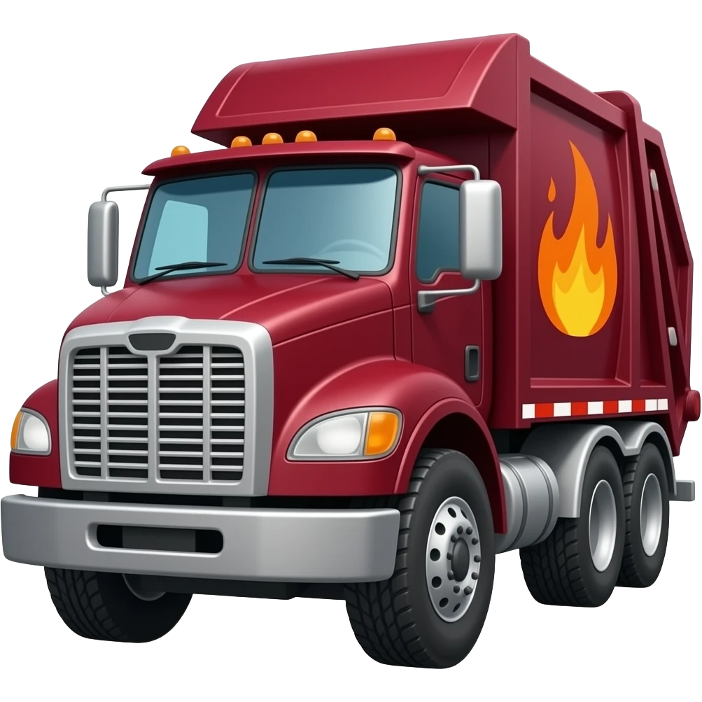 Maroon garbage truck With motor  flame emoji