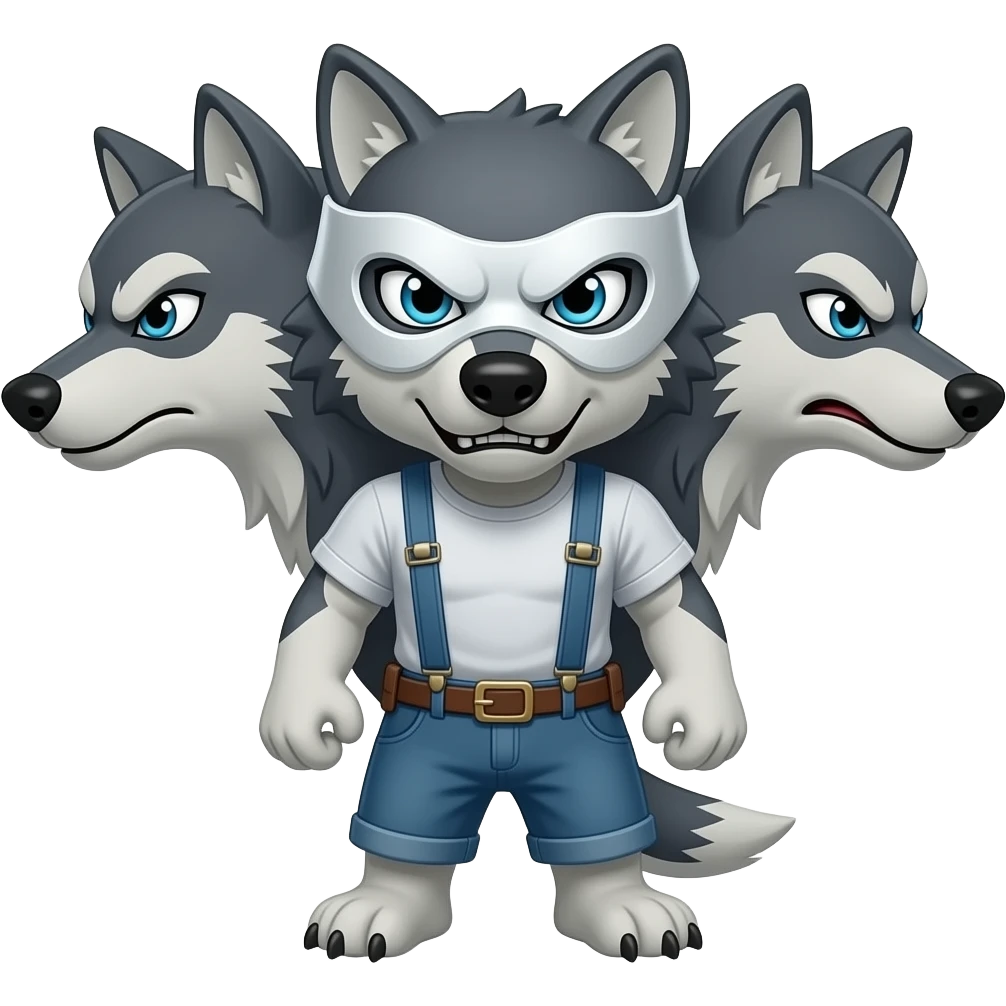 angry 3 headed wolf with invincibles mask behind it emoji