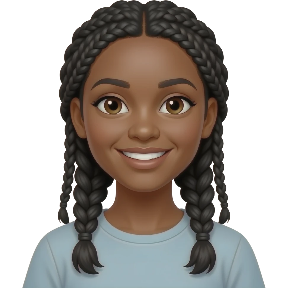 young woman, medium-dark skin tone, black braided hair, casual clothes, smiling, confident emoji