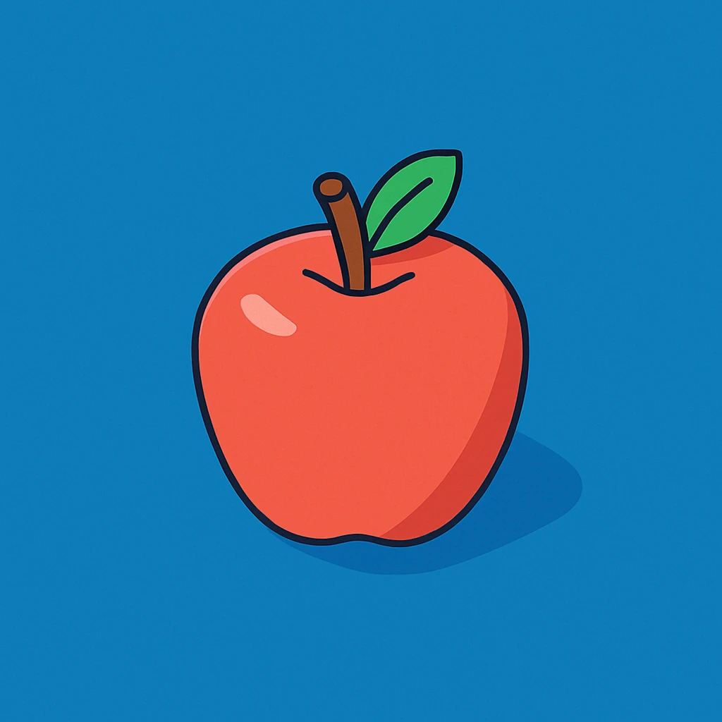 사과, 2D isometric style, 토스 스타일 느낌, 파란색 배경, 미니멀하고 깔끔한 디자인 emoji